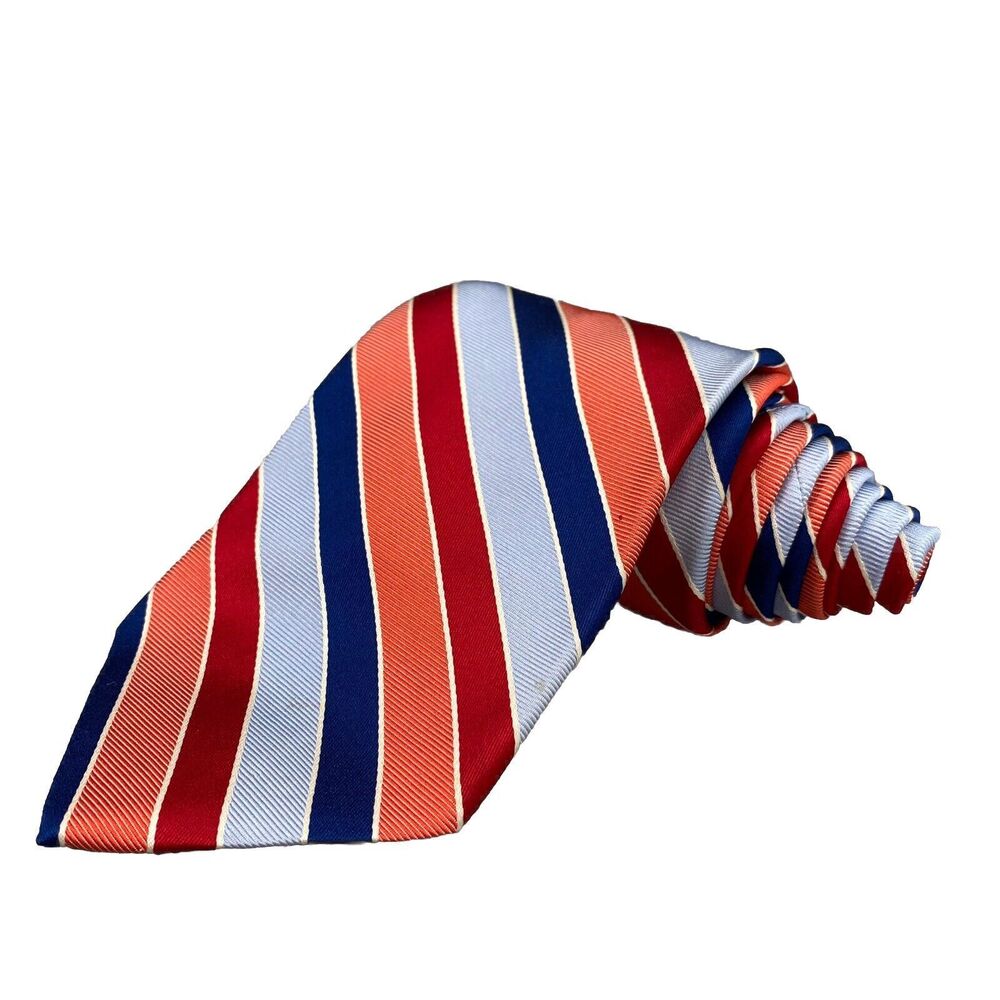 Brooks Brothers 346 Silk Necktie Mens 4X59 Orange Blue Stripe Corpcore Preppy